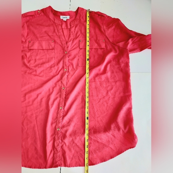 Calvin Klein Plus Ladies 3X Red Long Sleeve Button Down Blouse W/Pockets - Picture 5 of 11